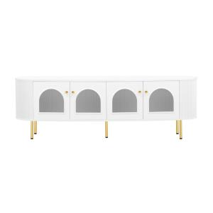 Meuble TV blanc style bohème cotés arrondis 4 portes
