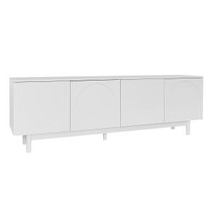 Meuble TV blanc style luxe portes texturées forme de U