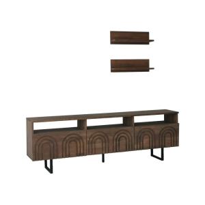 Meuble TV Bois Massif Noyer Marron 170x30x40 cm