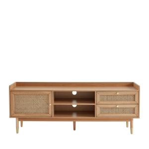 Meuble TV chêne et cannage rotin 160cm