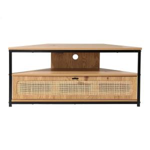 Meuble TV d'angle 1 porte avec cannage rotin L100cm