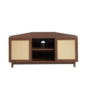 Meuble tv d'angle  effet noyer et rotin 120cm