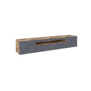 Meuble tv de salon effet bois érable et ardoise 200x40h37 c…
