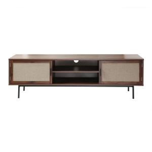 Meuble TV décor noyer avec façades en tissu - L140 cm
