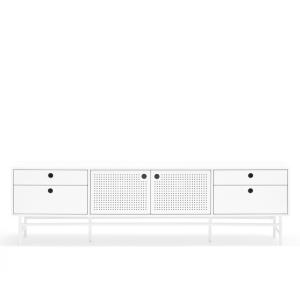 Meuble TV design 180cm en bois et métal perforé blanc