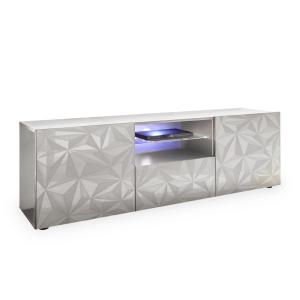 Meuble tv design 2 portes 2 niches et 1 tiroir blanc
