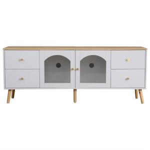 Meuble TV effect bois et blanc portes latérales en verre tr…