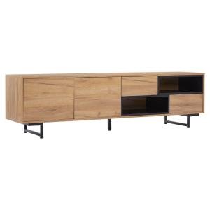Meuble TV effet bois 2 tiroirs, 2 portes et 2 niches ouvert…