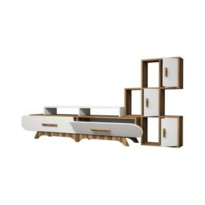 Meuble TV effet bois 260x43h46 cm Blanc brillant