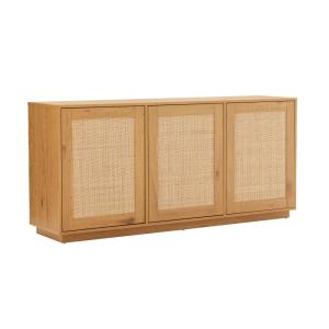 Meuble TV effet bois 3 portes en rotin L 160 cm bois clair