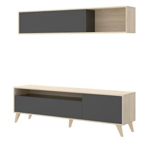 Meuble TV effet bois anthracite, beige 188x41 cm