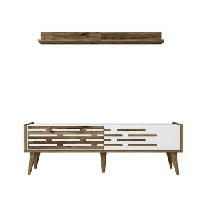 Meuble TV effet bois beige, blanc 140x45  cm