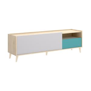 Meuble TV effet bois beige, blanc 170x43 cm