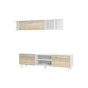 Meuble TV effet bois beige, blanc 180x41 cm