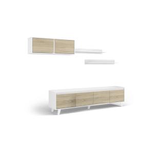 Meuble TV effet bois beige, blanc 200x41 cm