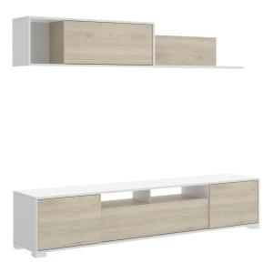 Meuble TV effet bois beige, blanc 206x41 cm