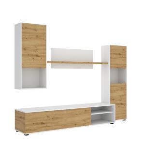 Meuble TV effet bois beige et blanc