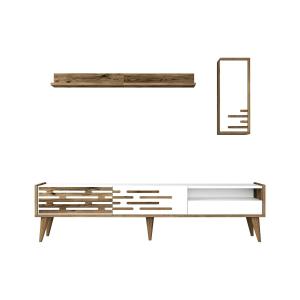 Meuble TV effet bois blanc, beige 180x45  cm