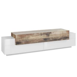 Meuble TV effet bois blanc brillant, beige 200x45 cm