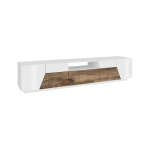 Meuble TV effet bois blanc brillant, beige 220x43h46 cm