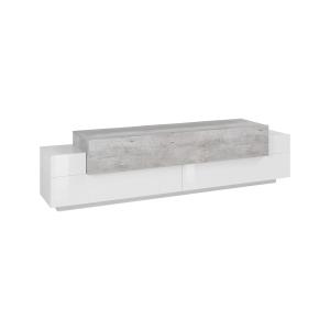 Meuble TV effet bois blanc brillant, ciment 200x45h52 cm