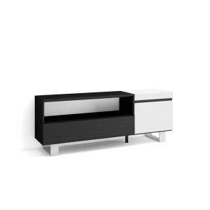 Meuble tv effet bois blanc et noir 150x35x57cm avec pieds