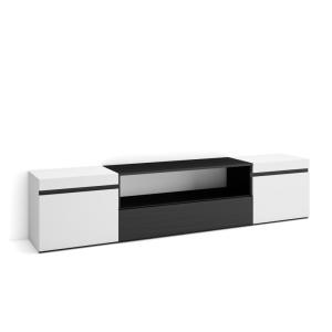 Meuble tv effet bois blanc et noir 200x35x45cm