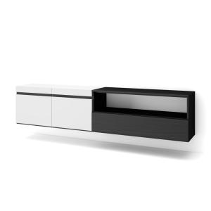 Meuble tv effet bois blanc et noir 200x35x45cm suspendu