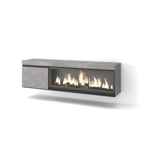 Meuble tv effet bois ciment 158x35x45cm cheminée effet feu…