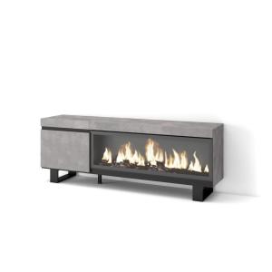 Meuble tv effet bois ciment 158x35x57cm cheminée effet feu…