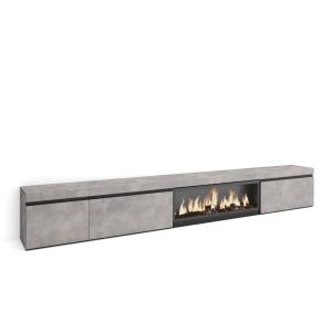 Meuble tv effet bois ciment 317x35x45cm cheminée effet feu…