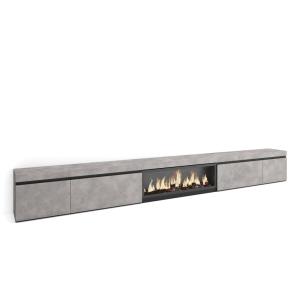 Meuble tv effet bois ciment 368x35x45cm cheminée effet feu…