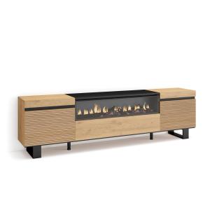 Meuble tv effet bois de chêne 200x35x57cm cheminée effet fe…