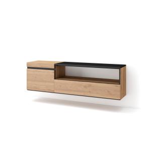 Meuble tv effet bois de chêne et noir 150x35x45cm suspendu