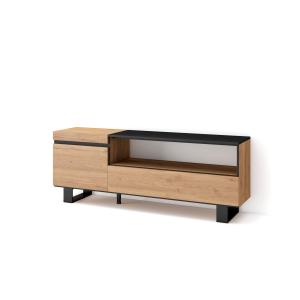 Meuble tv effet bois de chêne et noir 150x35x57cm avec pied…