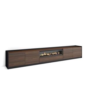 Meuble tv effet bois de chêne foncé noir 310x37x50 cheminée…