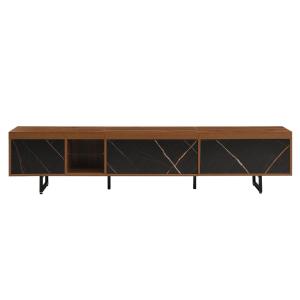 Meuble TV effet bois et effet marbre noir avec verre et écl…