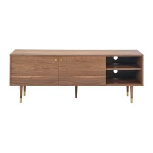 Meuble TV effet bois naturel foncé, doré