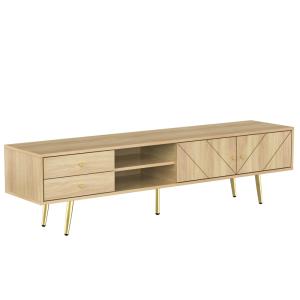 Meuble TV effet bois naturel portes rainurés, et accents do…