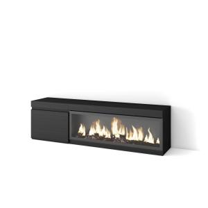 Meuble tv effet bois noir 158x35x45cm cheminée effet feu XX…