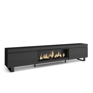 Meuble tv effet bois noir 267x35x57cm cheminée effet feu XX…