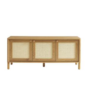 Meuble tv  effet chêne et cannage rotin 120cm