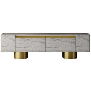 Meuble tv en aggloméré et métal bohem travertine et doré