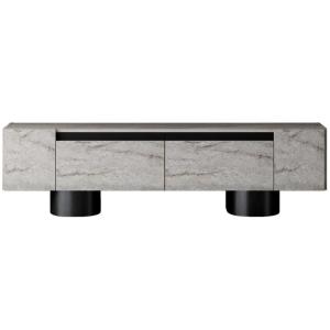 Meuble tv en aggloméré et métal bohem travertine et noir