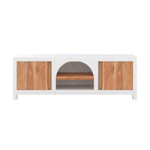 Meuble TV en béton blanc cassé et bois d'acacia 145 cm