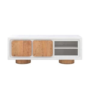 Meuble TV en béton blanc cassé et bois d'acacia 150 cm