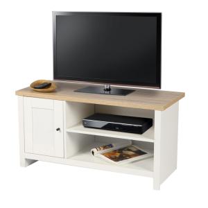 Meuble TV en bois blanc 1 porte et 1 étagère