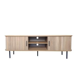 Meuble TV en bois cannelé à portes coulissantes 140cm