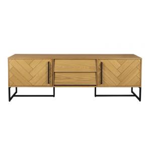 Meuble TV en bois clair et acier noir