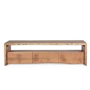 Meuble TV en bois d'acacia naturel 3 tiroirs 1 niche L160